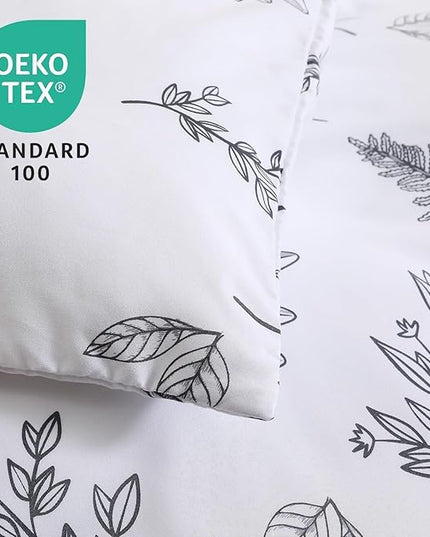 MUXHOMO White Full Comforter Set, Elegant Floral Print Bed in a Bag 7 Pieces, Ultra Soft & Breathable Reversible Botanical Pattern Bedding Set with Comforter, Sheets, Pillowcases, and Shams