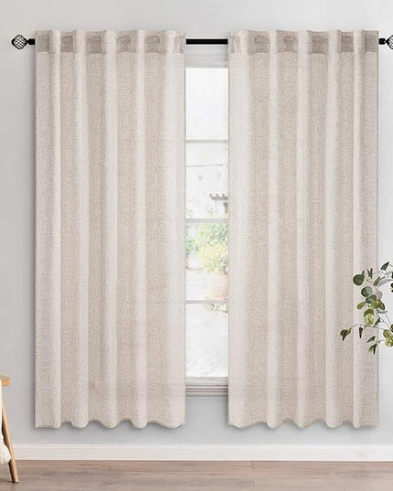 MIULEE Natural White Linen Curtains 72 Inch Length for Bedroom Living Room, Soft Thick Linen Textured Window Drapes Semi Sheer Light Filtering Rod Pocket Back Tab Farmhouse Cream Ivory, 2 Panels