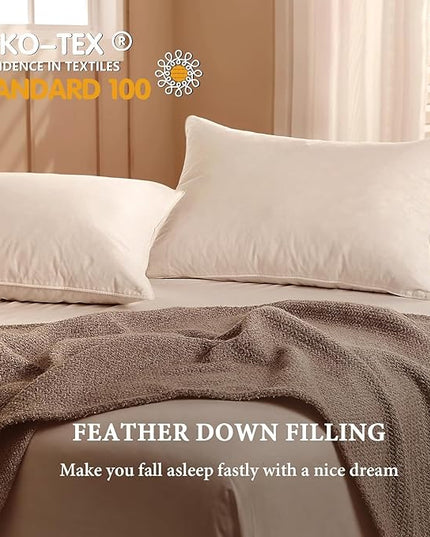 BHZ Goose Down Feather Standard/Queen Pillow, Luxury Hotel Collection Bed Pillow for Sleeping, Firm Soft Support for Side & Back Sleepers for Apartment College Dorm Room Essentials, White