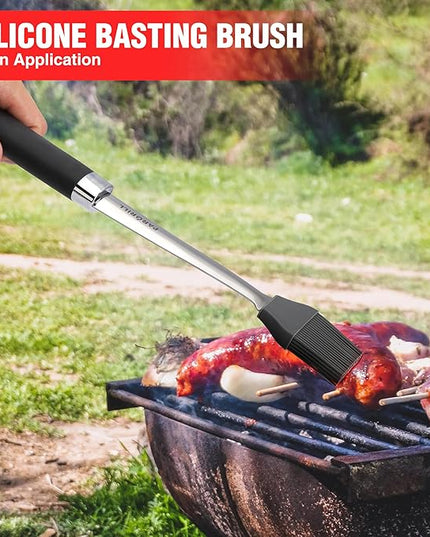 Grill Accessories Heavy Duty BBQ Set Gifts for Men/Women - Premium Stainless Steel Spatula, Fork, Brush & Tongs, Barbecue Utensils Tool Kit Gift for Grilling Lover Outdoor
