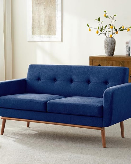 HUIMO Sofa Couch, Mid Century Modern Sofa with Solid Wood Frame, Button Tufted Couch for Bedroom, Living Room, Office, Apartment (Dark Blue, 60 inch)