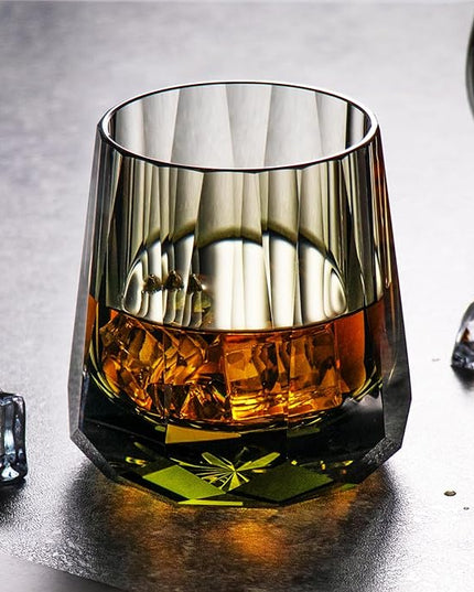 KAMMAK Crystal Whiskey Glasses Set of 2, Handcrafted 6.76oz Old Fashioned Glasses Stemless, Luxury Cocktail Glasses, Hand Blown Scotch Cup for Women, Men Gift for Rocks, Bourbon, Bar Barware