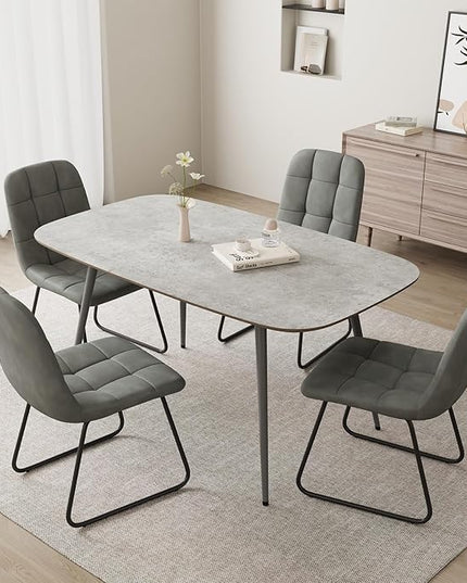 47.2'' Modern Farmhouse Dining Table, Wooden Rectangular Dining Table with Metal Legs for 4-6 People for Dining Room, Kitchen, Living Room (Gray Table, 47.2")