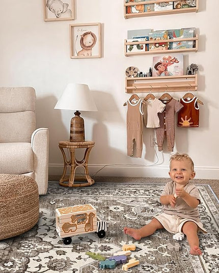 Washable 12x18 Area Rug - Extra Large Rugs for Living Room Soft Low Pile Carpet for Bedroom Non-Slip Stain Resistant Vintage Indoor Floor Carpets (Beige, 12x18)