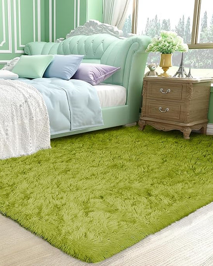 Ophanie Green Rug Grass Area Rugs for Bedroom, 4x6 Shag Fluffy Carpet, Fuzzy Furry Plush Soft Cute Kids Baby Girls Shaggy Bedside Indoor Floor Carpets for Teen Dorm Home Decor Aesthetic, Nursery