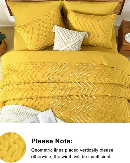 Litanika California King Size Comforter Set with Sheets Mustard Yellow - 7 Pieces Bed in a Bag Cal King Chevron Tufted Complete Bedding Sets with Comforter, Sheets, Pillowcases & Shams