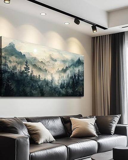 KELIYUAN Mountain View Canvas Wall Painting For Living Room Natural Landscape Painting Misty Forest Wall Decoration For Bedroom Home Decoration Modern Printed Artwork Can Be Hung Directly 20x40 In