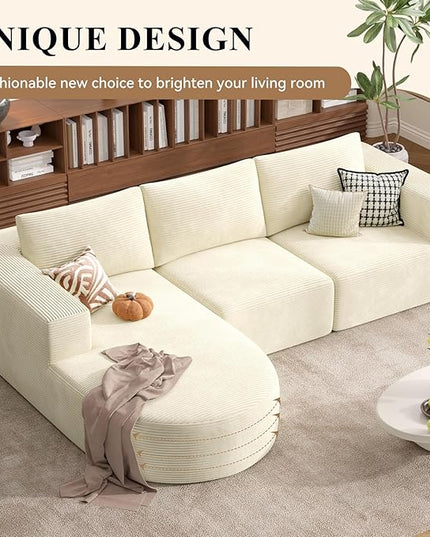 Modular Sectional Sofa with L-Shape Chaise,Cloud Sectional Modern Sleeper Couch with Deep Seat,Sponge Compression Sofas No Assembly Required (Beige-Corduroy Fabric)