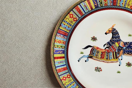 Porcelain Dinnerware Set for 4-20 Piece Luxury Greek Horse Cheval Banquet Dinner Set - Elegant Design - Plates and Cups with Saucers - Dining Set for Everyday Use or Formal Occasions