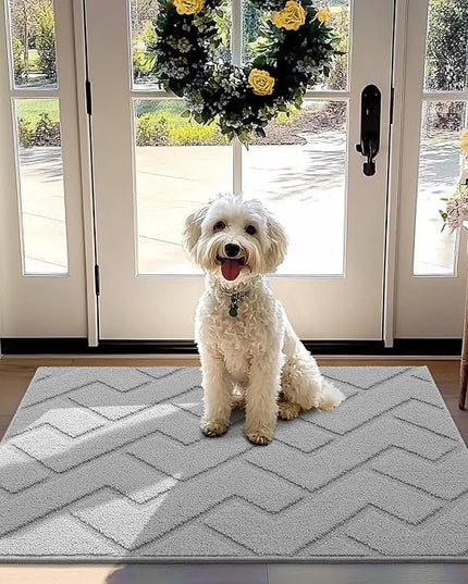 hicorfe Front Door Mat Outside Entrance,32"x40" Absorbent Muddy Dirt Resist Welcome Door Mats Outdoor Indoor,Stain and Fade Resistant,Non Slip Backing Entry Mat Doormat for Entryway(Light Grey)