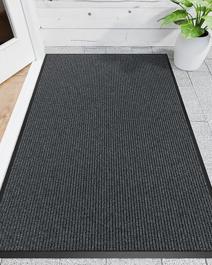 Front Door Mat, 4' x 6' Heavy Duty Indoor Outdoor Door Mat for Entryway, Commercial Door Mats Entrance, Low Profile Welcome Mats Non-Slip, Durable Rubber Backing Entry Mat for Patio, Home