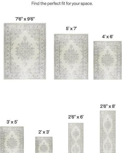 ReaLife Rugs Machine Washable Area Rug - Living Room Bedroom Bathroom Kitchen Entryway Office - Padded Crease Free Stain Resistant Premium - Boho Farmhouse Vintage- Paige- Ivory - 2'x 3'