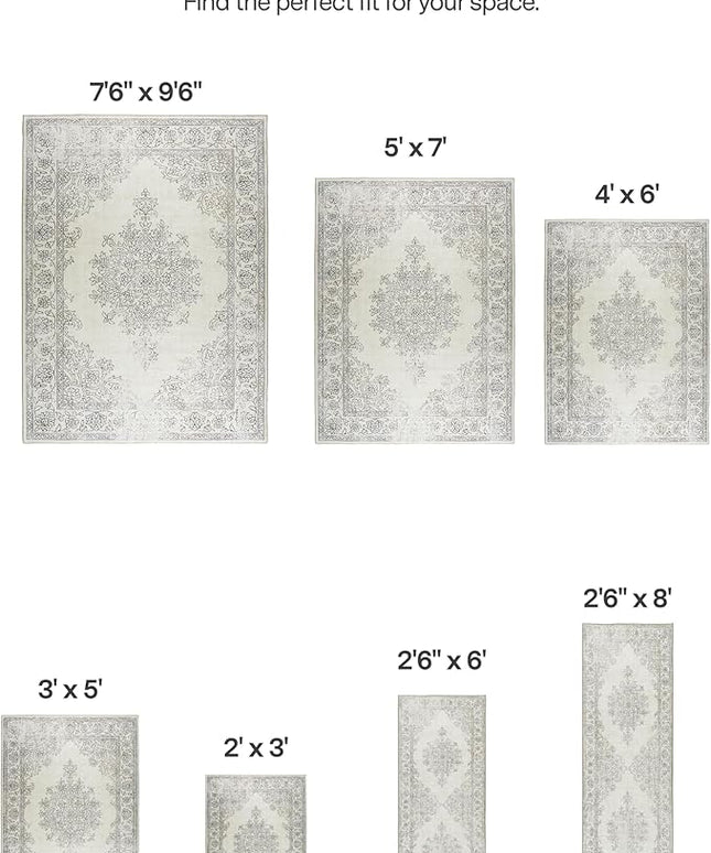 ReaLife Rugs Machine Washable Area Rug - Living Room Bedroom Bathroom Kitchen Entryway Office - Padded Crease Free Stain Resistant Premium - Boho Farmhouse Vintage- Paige- Ivory - 2'x 3'