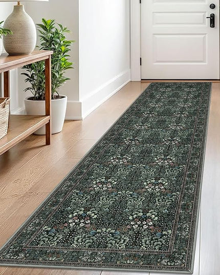 2x8 Modern Runner Rug for Hallways, Dark Green Super Soft Hallway Decor Kitchen Rugs with Non-Slip, Non-Shedding Washable Rug for Entryway Bedroom Indoor