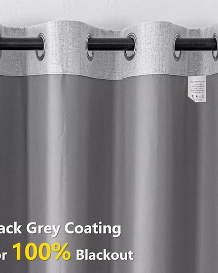 100% Blackout Curtains 96 Inch Long 2 Panels Set, Faux Linen Black Out Curtains for Bedroom Living Room, Thermal Insulated Room Darkening Drapes Grommet(W52 x L96, Greyish White)