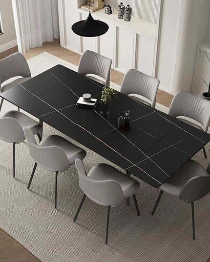 Extendable Dining Table (62.9" to 94.4") for 6 to 10 - Modern Rectangular Sintered Stone Table with High Hardness and Easy Maintenance - Stylish Black