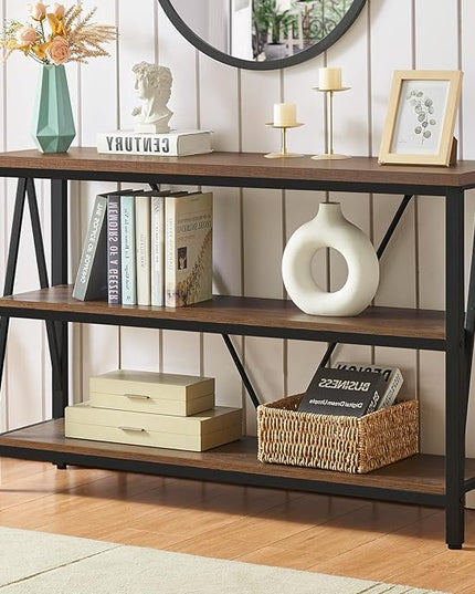 HOMISSUE Entryway Console Table, Rustic Console Table with Wide Storage, Industrial Foyer for Entryway with 3-Tier Open Shelves, Entry Tables for Living Room, Hallway, Brown, 47 Inch