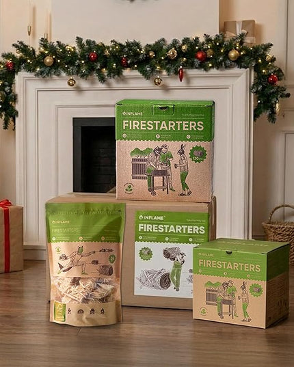 Inflame Fire Starters 70 pcs Fire Starters for Campfires, Grill, BBQ, Fireplace, Woodstove - Charcoal Starter - Waterproof, Weather-Resistant - Natural Wood Fireplace Starters