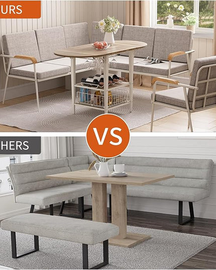 VFK 3 Piece Dining Table Set, 51 Inch Modern Kitchen Folding Breakfast Table with Right Seat Storage Corner Stools and Dining Chairs for Home Dining Room Furniture