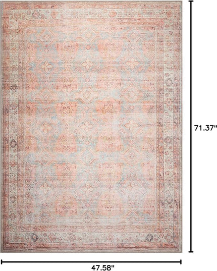 GLN Rugs Traditional Collection - Machine Washable Area Rug, Traditional Washable, Non Slip, Low Pile Chenille Rug, Living Room, Bedroom, Kitchen Rug (4'x6' Multicolor)