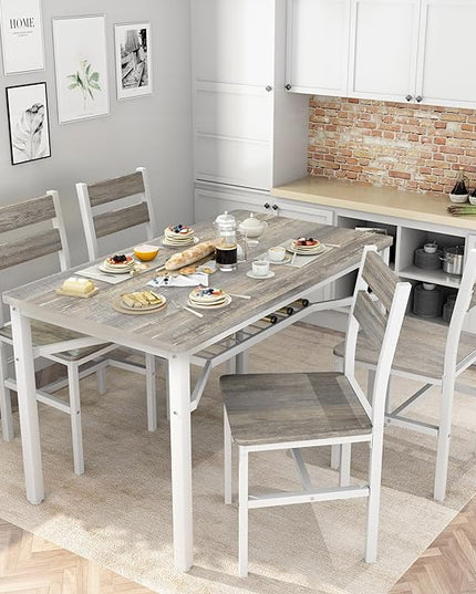 Hooseng Dining Table Set for 4, Wood Kitchen Table Chairs Set with Storage, Farmhouse 5 Piece Dining Room Table Set, Space-Saving Dinette Set for Breakfast Nook, Apartment