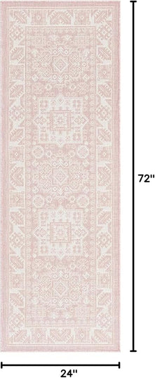 Rugs.com Outdoor Aztec Collection Rug – 6 Ft Runner Pink Flatweave Rug Perfect for Hallways, Entryways