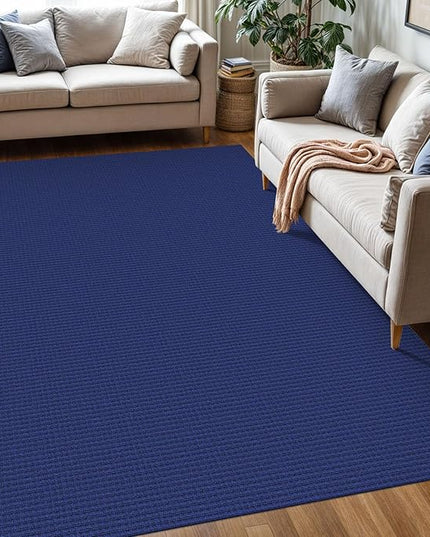 KOZYFLY Washable Area Rug 5x7 ft Rubber Backed Non Slip Rugs for Living Room Braided Cotton Bedroom Rug Woven Office Rugs Indoor Floor Carpets for Dining Bedroom Living Room, Royal Blue/Navy