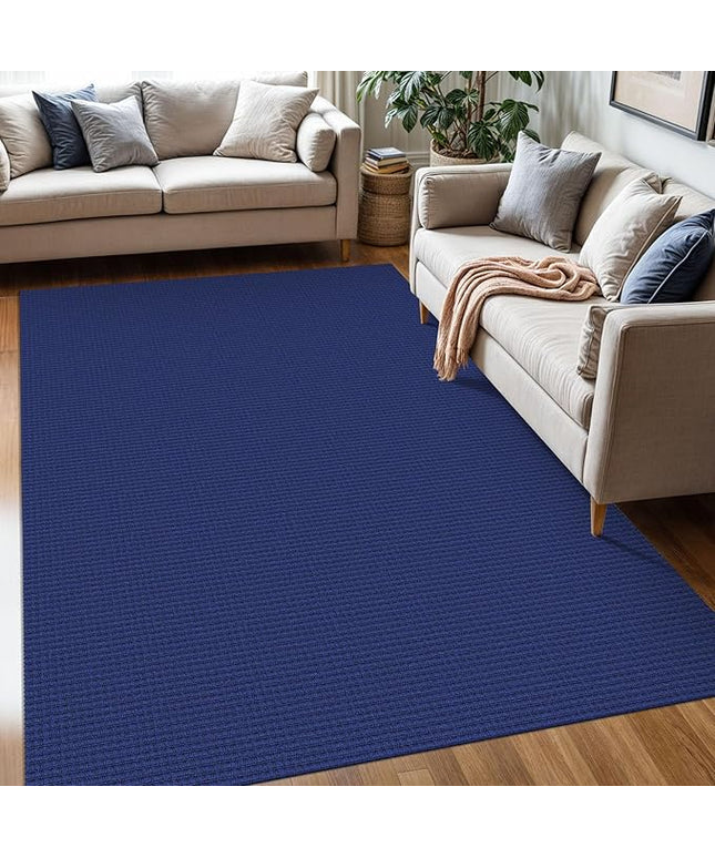 KOZYFLY Washable Area Rug 5x7 ft Rubber Backed Non Slip Rugs for Living Room Braided Cotton Bedroom Rug Woven Office Rugs Indoor Floor Carpets for Dining Bedroom Living Room, Royal Blue/Navy