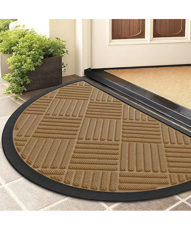 Smiry Half Circle Front Door Mat Outside Entrance, Heavy Duty Outdoor Indoor Natural Rubber Doormat, Non Slip, Trap Dirt and Moisture, Easy Clean Low Profile Patio Porch Entryway Mat, 29.5x17, Coffee