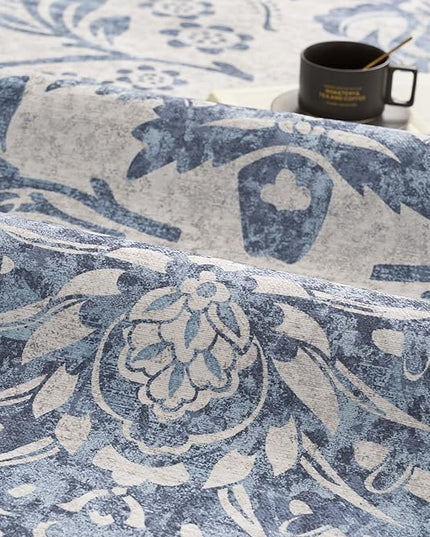jinchan Torino Classic Floral Round Rug 6ft, Vintage-Inspired Design 6’Circle Rug, Machine Washable Ultra-Thin Low-Pile Non-Slip Indoor Carpet for Bedroom Dining Room Living Room Entryway, Dark Blue