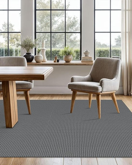 KOZYFLY Washable Area Rug 5x7 ft Rubber Backed Non Slip Rugs for Living Room Braided Cotton Bedroom Rug Woven Office Rugs Indoor Floor Carpets for Dining Bedroom Living Room, Grey/Dark Grey
