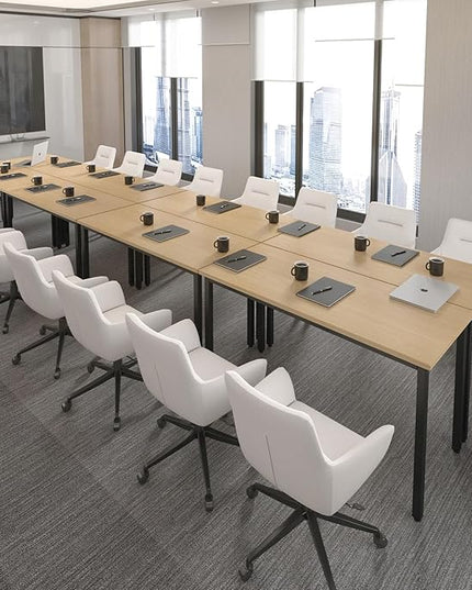 Bonzy Home Conference Table Chairs Set 18FT, 220"x47.2"x29.5" 8pcs Tables & 18pcs Chairs Set for Conference Room Meeting Room Office, Natural