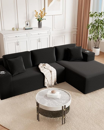 Bashaw 108" Cloud Sectional Couch Sofa with L-Shape Chaise, Modern Modular Sofa Couch Upholstered Couches for Living Room Bedroom, No Assembly Required (Black, Right Facing Chaise)