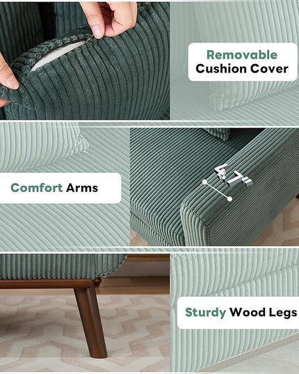 Tbfit 65" Corduroy Love Seat with Spring Cusions, Mid Century Modern Loveseat Sofa for Livingroom & Bedroom, Comfy Upholstered Small Couch