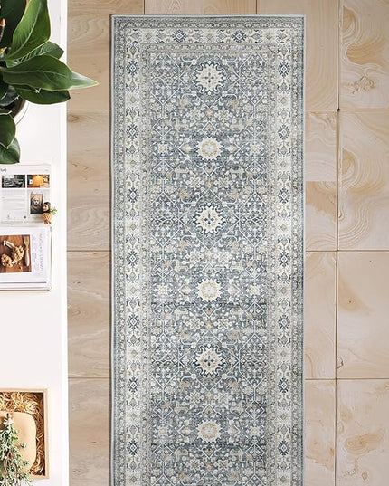 jinchan Runner Rug 2x6 Washable Hallway Rug Distressed Gray Multi Vintage Floral Runner Kitchen Floor Cover Indoor Mat Retro Entryway Living Room Bedroom Office Farmhouse Grey