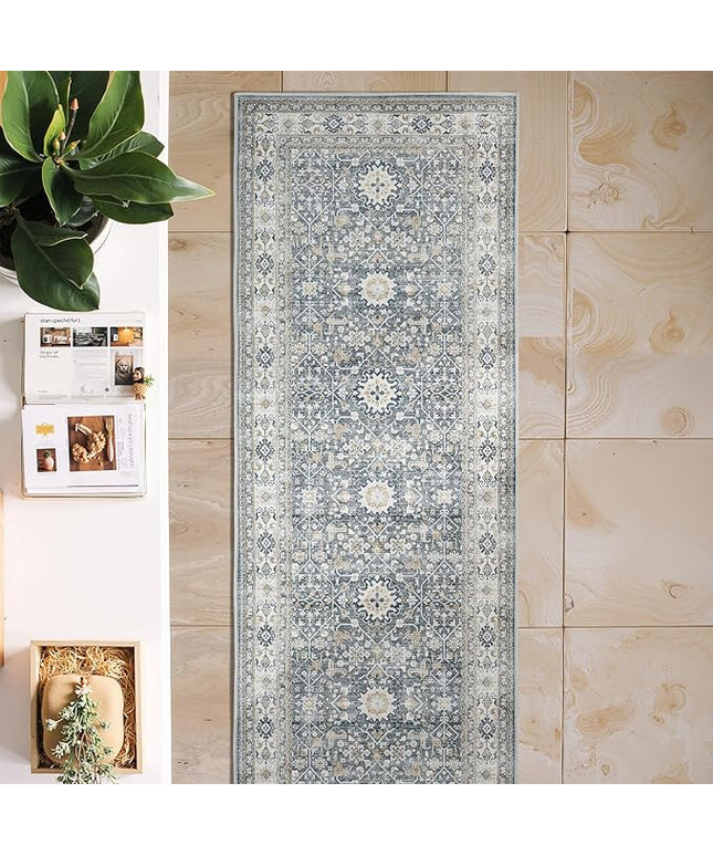 jinchan Runner Rug 2x5 Washable Hallway Rug Distressed Gray Multi Vintage Floral Runner Kitchen Floor Cover Indoor Mat Retro Entryway Living Room Bedroom Office Farmhouse Grey