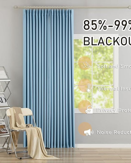 DONREN Light Blue Pinch Pleated Blackout Curtains with Hooks - 108 inch Length Room Darkening Thermal Insulated Window Curtain Panels for Living Room Bedroom 2 Panel 40" Wx108 L