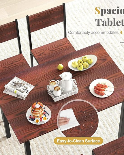 Giantex Dining Table Set for 4, 5-Piece Kitchen Table Set with Dinner Table, Dining Chairs, Metal Frame, Space-Saving Dinette Set for Living Room Restaurant, Breakfast Nook Table Set (Walnut)