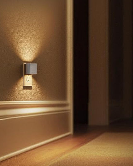 L LOHAS LED Night Light,Night Lights Plug into Wall,[2-Pack] Dimmable Night Light with Light Sensor,3000K Warm White,Silver Nightlight for Bathroom Hallway Kitchen
