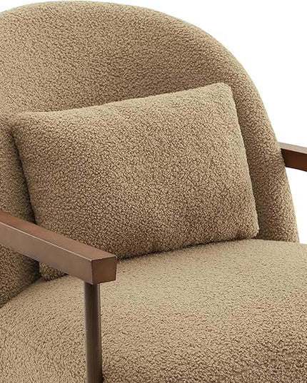 CHITA Accent Chair for Living Room, FSC Certified Modern Upholstered Faux Sherpa Fabric Armchair with Metal Frame and Wooden Armrests, Camel
