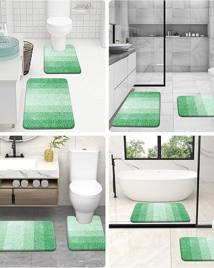 OLANLY Bathroom Rug Set 2 Piece, Soft Absorbent Microfiber Bath Mats and U-Shaped Contour Toilet Rug, Non-Slip, Machine Wash Dry, Plush Shaggy Bath Mats for Bathroom (30"x20"+24"x20", Green)