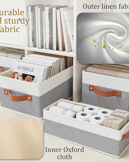 OUTBROS Storage Bins,Foldable Storage Baskets for Organizing,Fabric Storage Boxes With Handles,For bedrooms, living rooms, Shelves,Gray/White,15x6.1x5.1in,3-Pack