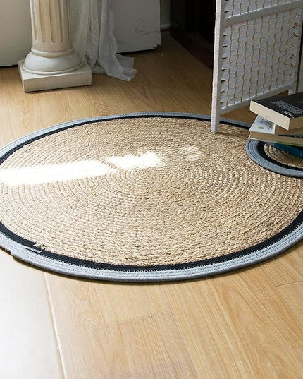Handwoven Braided Rug, 4 Feet Round Reversible Area Rug, Pet-Friendly Durable Natural Fiber Carpet for Living Room, Dining Room, Bedroom