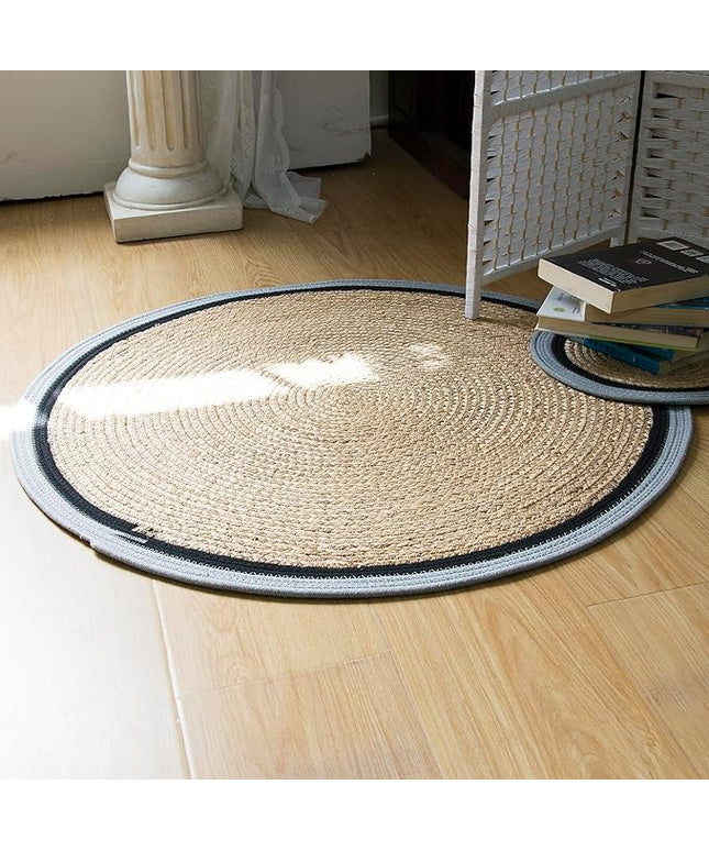 Handwoven Braided Rug, 4 Feet Round Reversible Area Rug, Pet-Friendly Durable Natural Fiber Carpet for Living Room, Dining Room, Bedroom