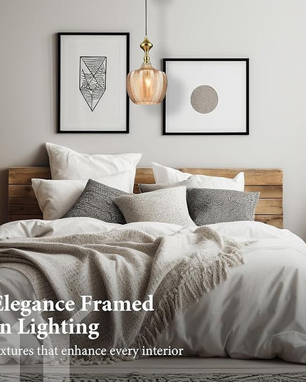 Modern Glass Pendant Light, 9.5"x16.5" Amber Sunset-Striped Light Fixture with Gold Cap, 15"-72" Adjustable Line, E26 Socket for Kitchen Island or Hallway – Sunset Gold Tulip