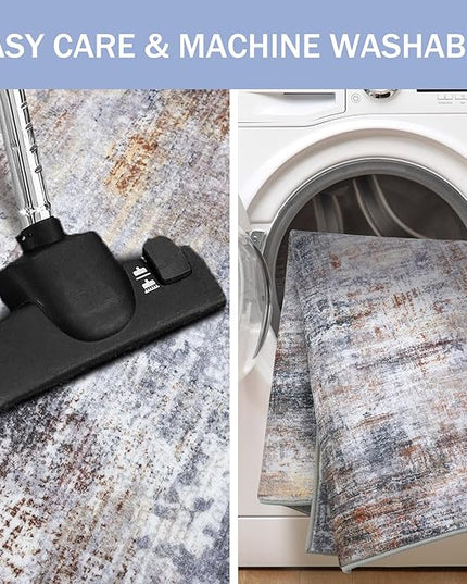 IOHOUZE Abstract Runner Rug 3x8 Ft Washable Runners for Hallways, Non Slip Kitchen Runner Printed Faux Wool Entryway Runner Indoor, Modern Abstract Floor Carpet for Hall Bedroom, Orange Grey