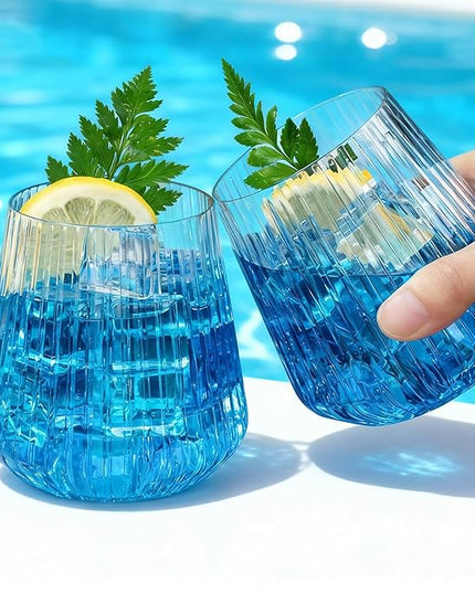 BESTSTAR 72 Pcs 12 oz Plastic Clear Ribbed Wine Glasses, Origami Ripple Disposable Champagne Glasses Elegant Whiskey Glasses Ideal for Weddings, Bars, Christmas, Halloween, Pool Party, Daily Use