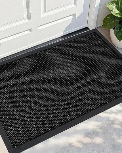 PLEASOR Front Door Mat Indoor Outdoor Entrance, Sturdy Natural Rubber Doormat, Resists Dirt and Absorbent, Low Profile Welcome Mat for Outdoor Entry, 17x30, Black