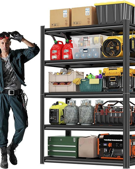Storage Shelves, Garage Metal Shelving Unit, Adjustable, Double-Layer Column with Reinforced Ribs, Heavy-Duty, Capable of Bearing 3000 lbs, Suitable for Garage, Warehouse, Kitchen Storage