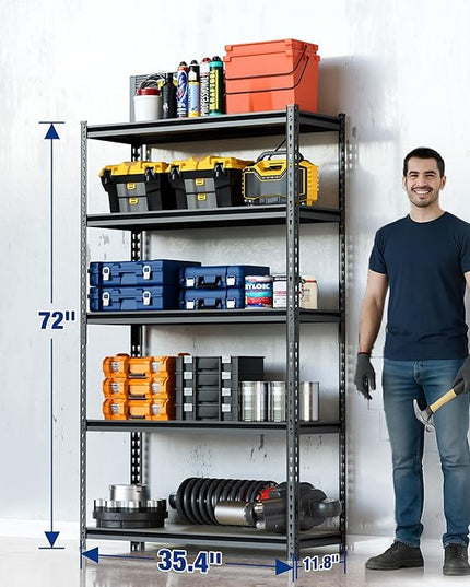WORKPRO 5-Tier Storage Shelf, 72" H Heavy Duty Adjustable Garage Shelving Unit 2180LBS Capacity, for Basement, Kitchen, Pantry, 35.4”Wx11.8”Dx72”H, Black